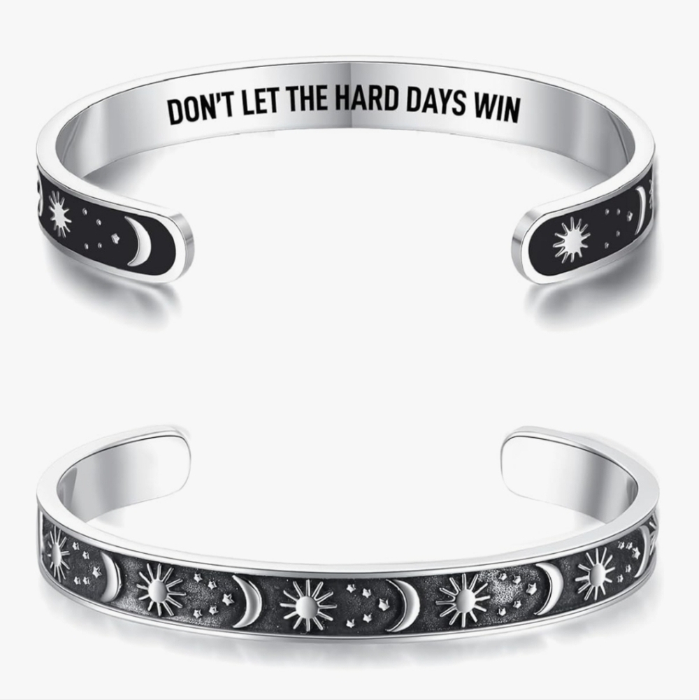 Inspirational Silver and Black Cuff Bracelet
